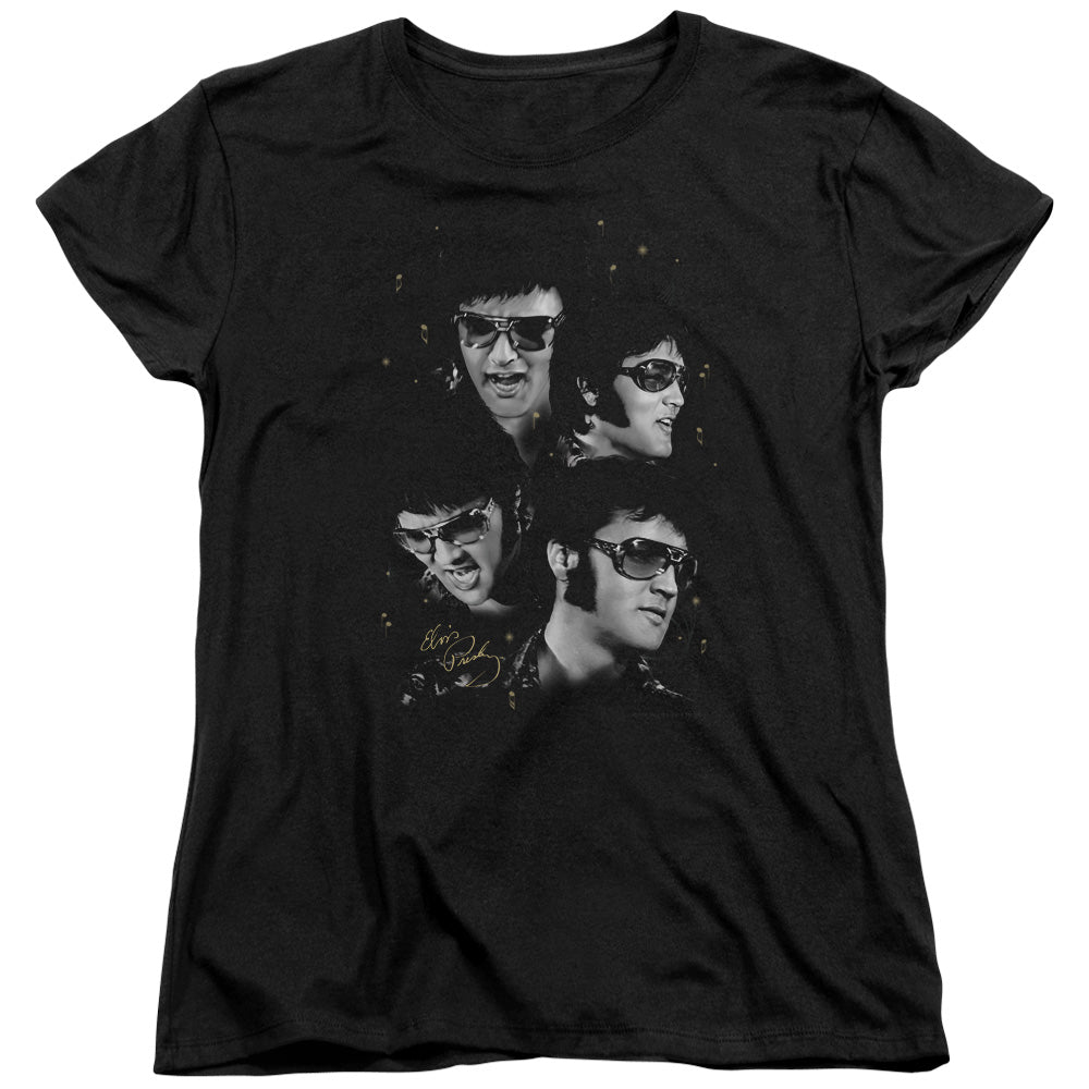 Elvis Presley Faces Womens T Shirt Black Officially Licensed