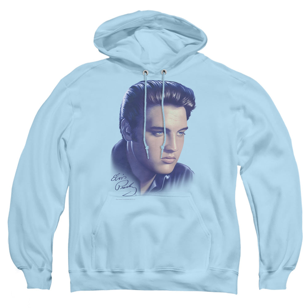Elvis Presley Big Portrait Mens Hoodie Light Blue Officially Licensed