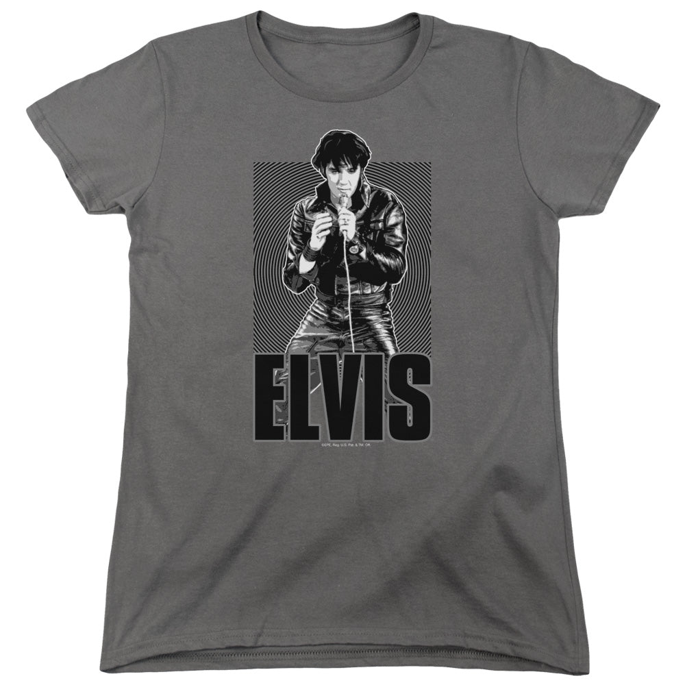 Elvis Presley Leather Womens T Shirt Charcoal Officially Licensed