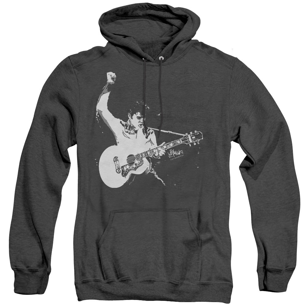Elvis Presley Black&White Guitarman Heather Mens Hoodie Black Officially Licensed