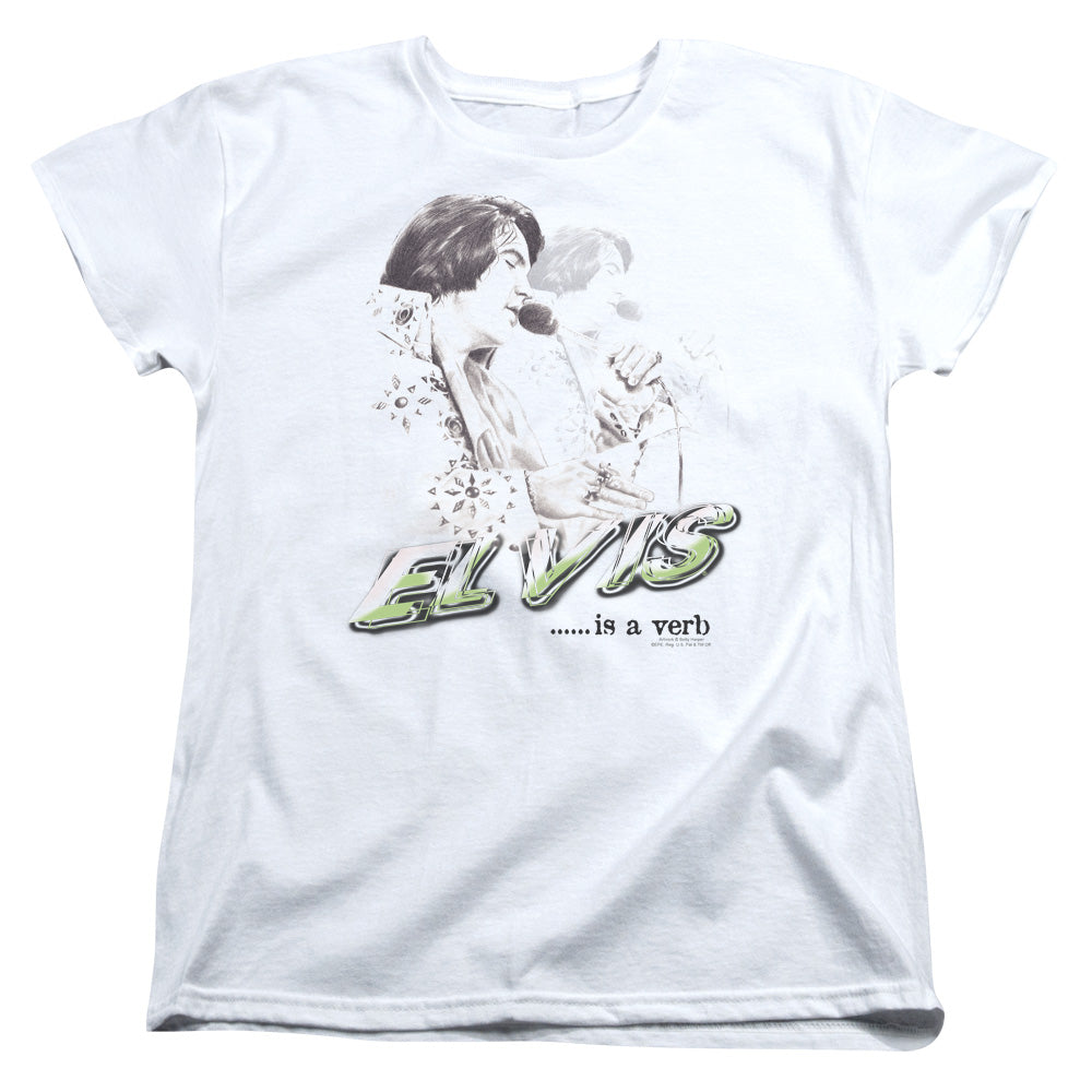 Elvis Presley Elvis is a Verb Womens T Shirt White Officially Licensed