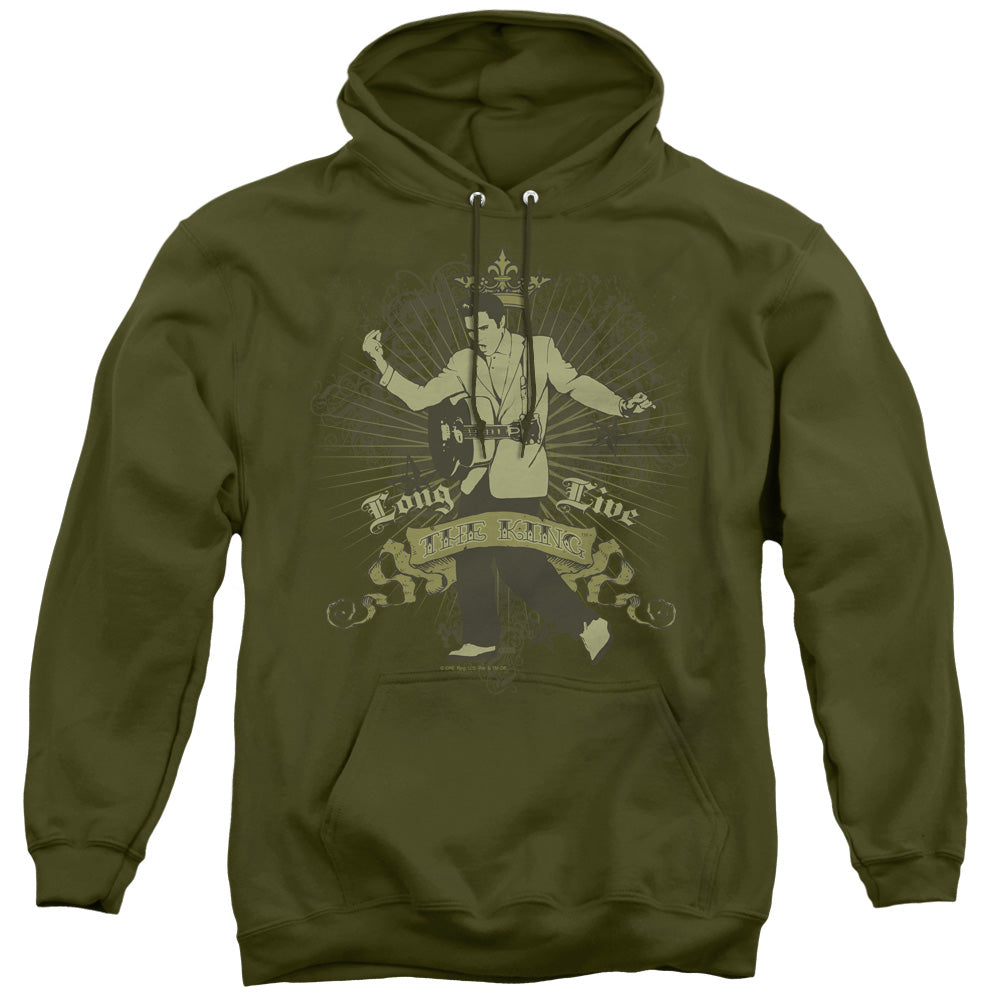 Elvis Presley Long Live The King Mens Hoodie Military Green Officially Licensed