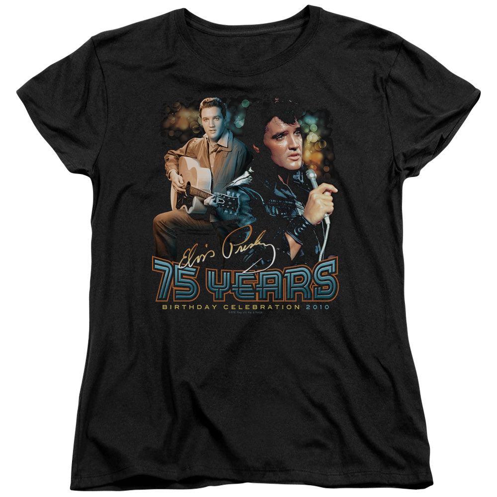 Elvis Presley 75 Years Womens T Shirt Black Officially Licensed