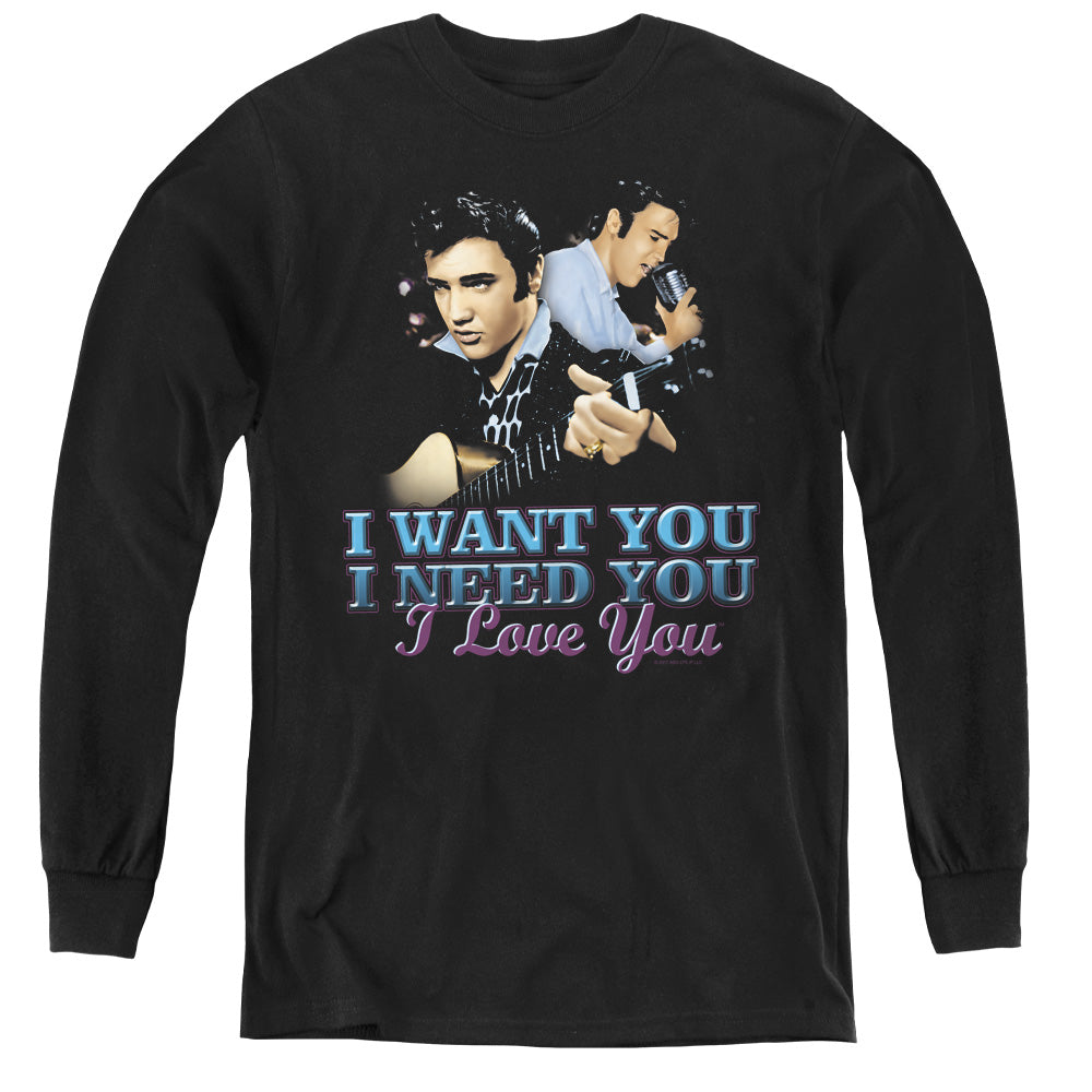 Elvis Presley I Want You Long Sleeve Kids Youth T Shirt Black Officially Licensed