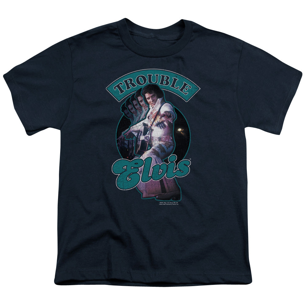 Elvis Presley Total Trouble Kids Youth T Shirt Navy Blue Officially Licensed