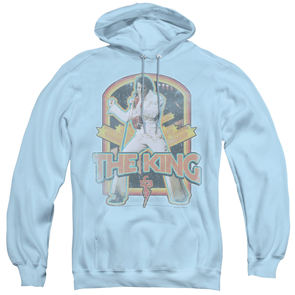 Elvis Presley Distressed King Mens Hoodie Light Blue Officially Licensed