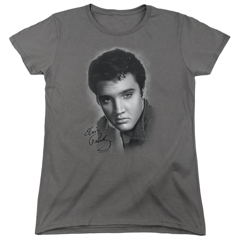 Elvis Presley Grey Portrait Womens T Shirt Charcoal Officially Licensed
