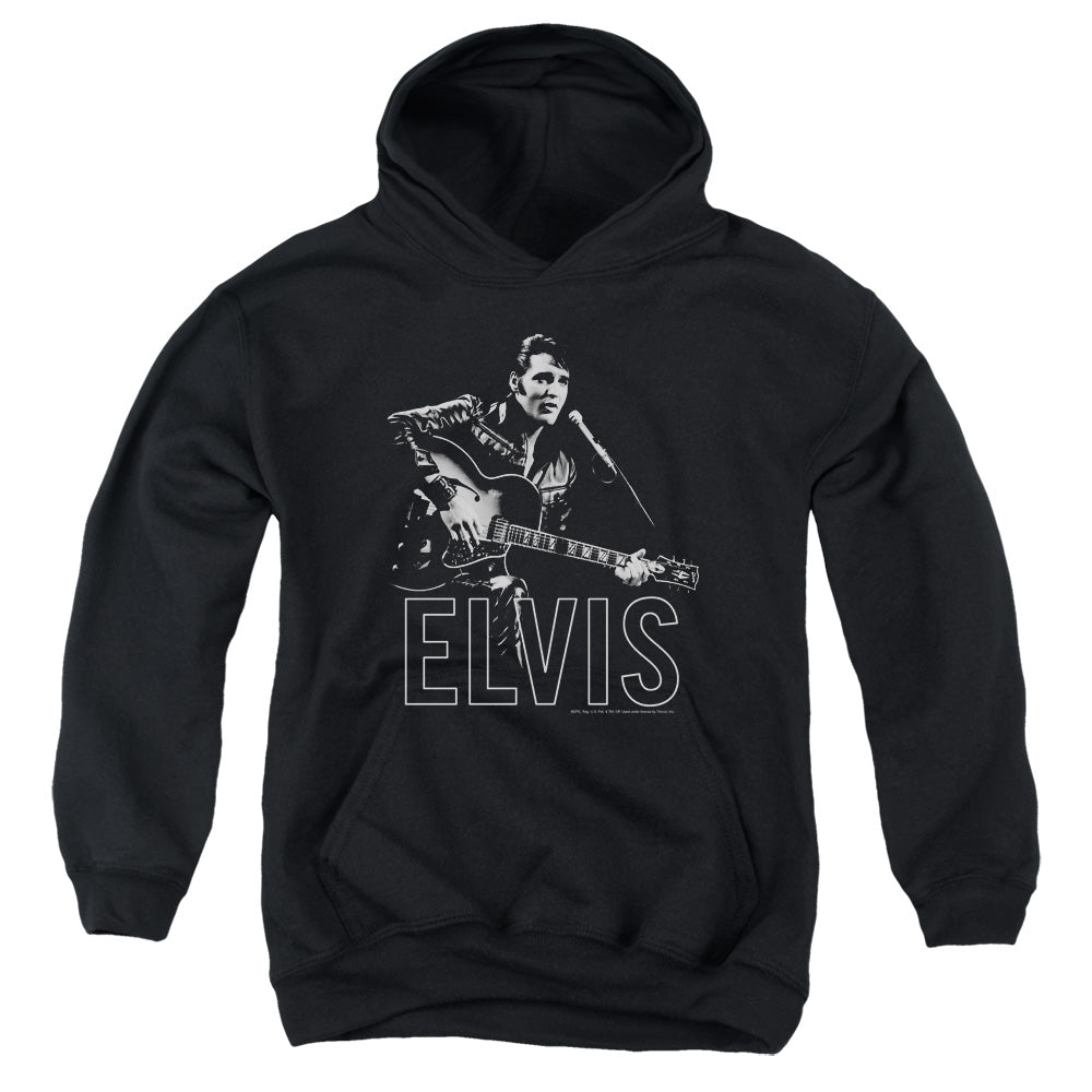Elvis Presley Guitar in Hand Kids Youth Hoodie Black Officially Licensed