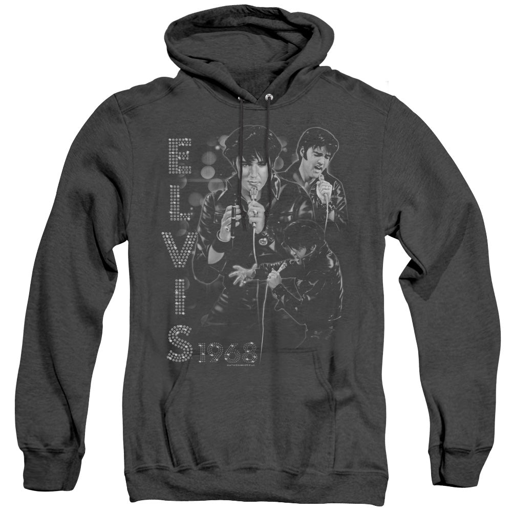 Elvis Presley Leathered Mens Heather Hoodie Black Officially Licensed
