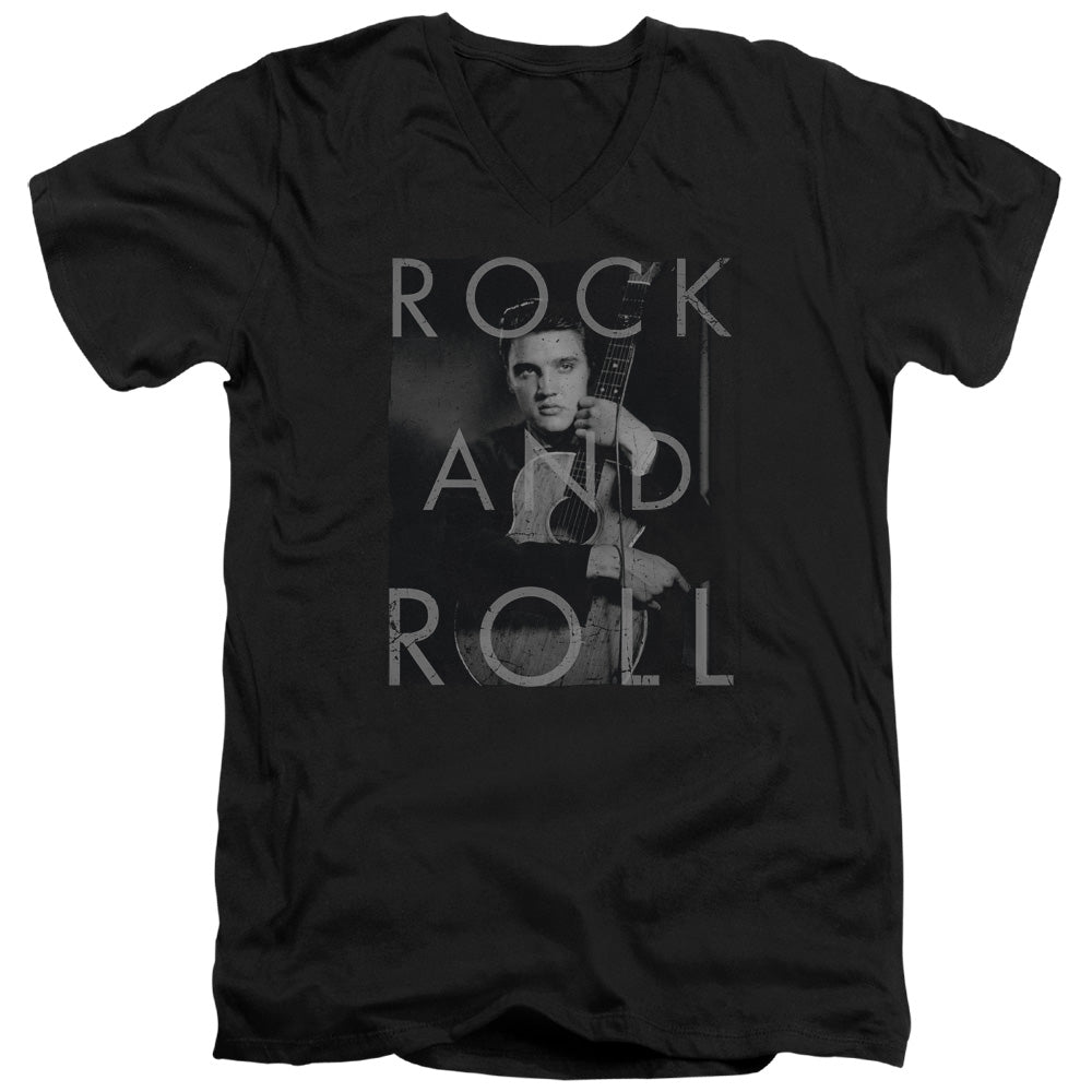 Elvis Presley Rock and Roll Mens Slim Fit V Neck T Shirt Black Officially Licensed