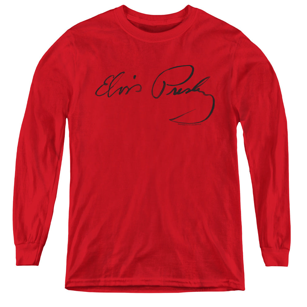 Elvis Presley Signature Sketch Long Sleeve Kids Youth T Shirt Red Officially Licensed