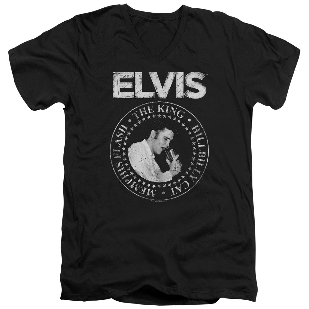 Elvis Presley Rock King Mens Slim Fit V Neck T Shirt Black Officially Licensed