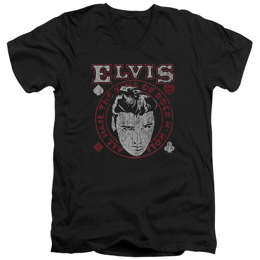 Elvis Presley Hail the King Mens Slim Fit V Neck T Shirt Black Officially Licensed