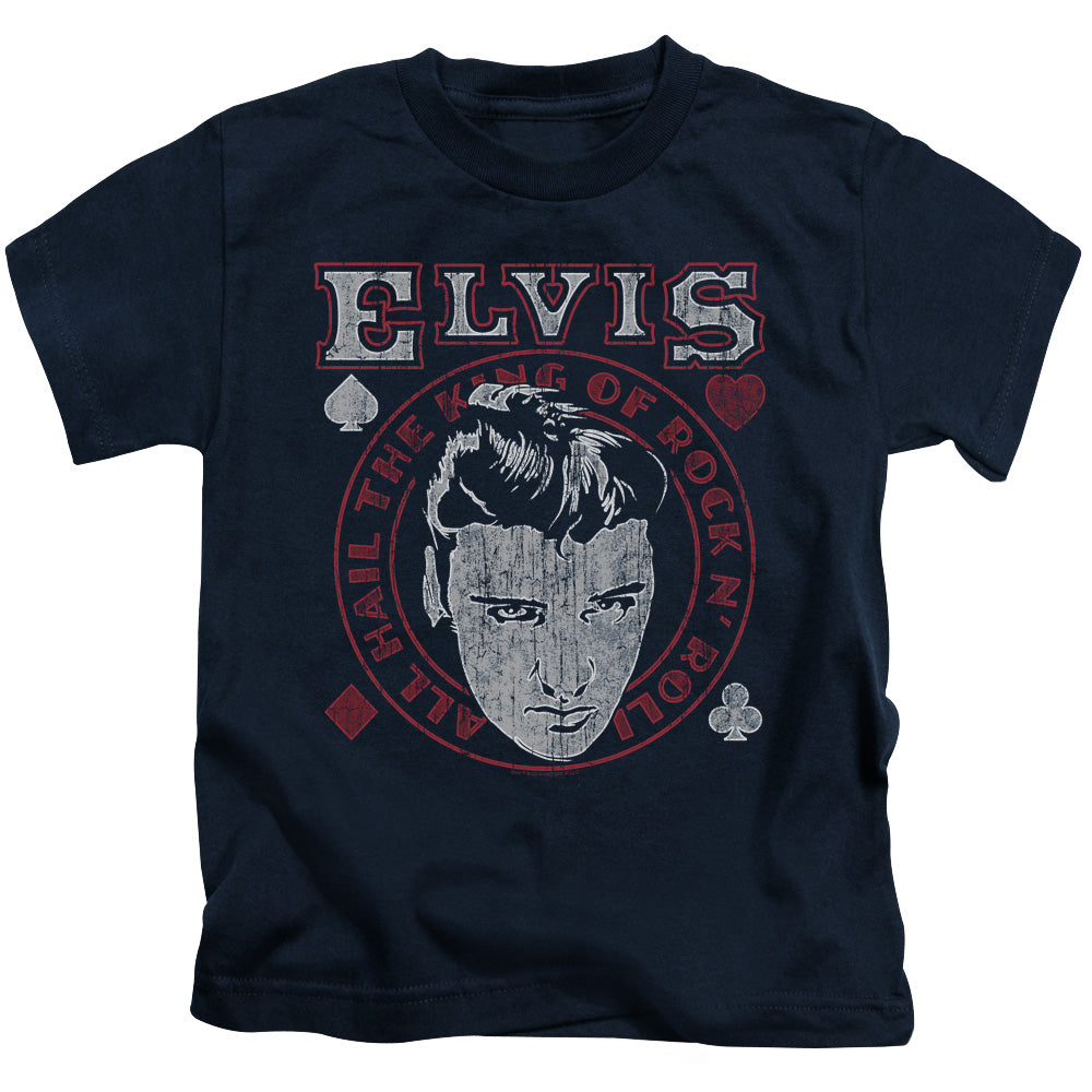 Elvis Presley Hail the King Juvenile Kids Youth T Shirt Navy Blue Officially Licensed
