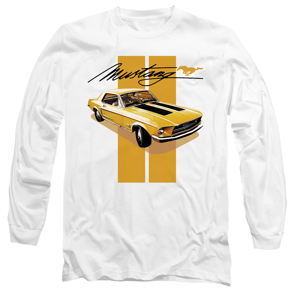 Ford Mustang Stang Stripes Mens Long Sleeve Shirt White Officially Licensed