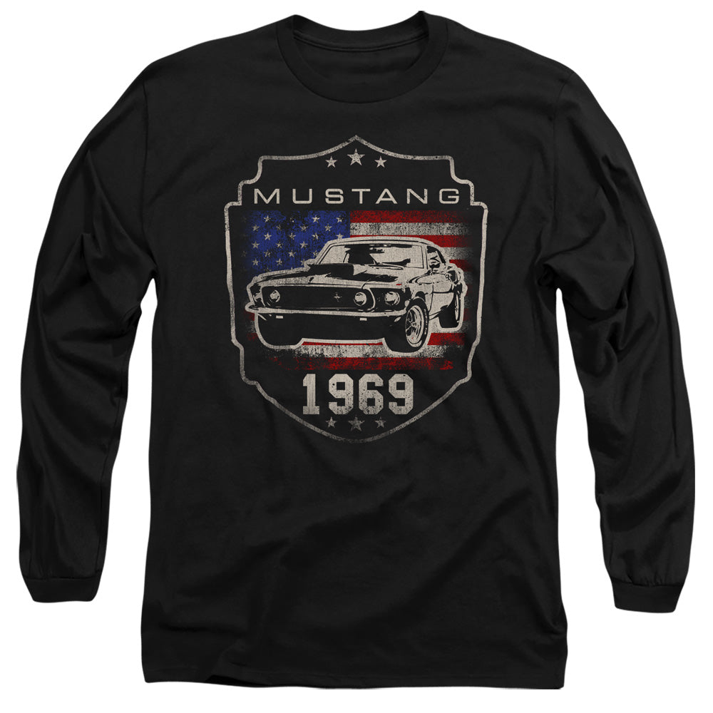 Ford Mustang 1969 Flag Mens Long Sleeve Shirt Black Officially Licensed