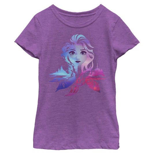 Disney Elsa Two Tone Gradient Portrait Girls Kids T Shirt