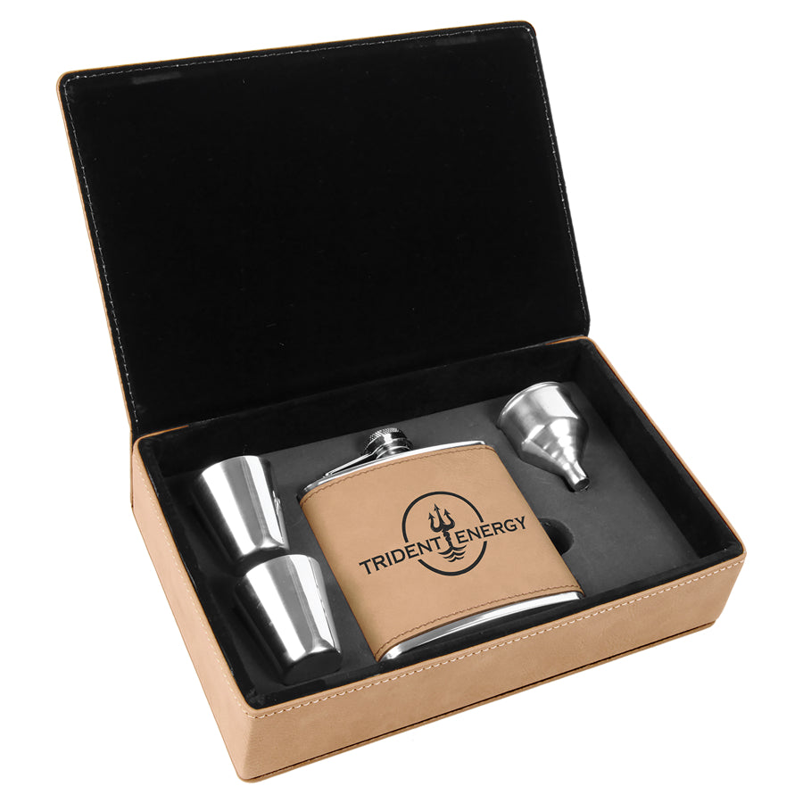 Laserable Leatherette Flask Gift Box Sets