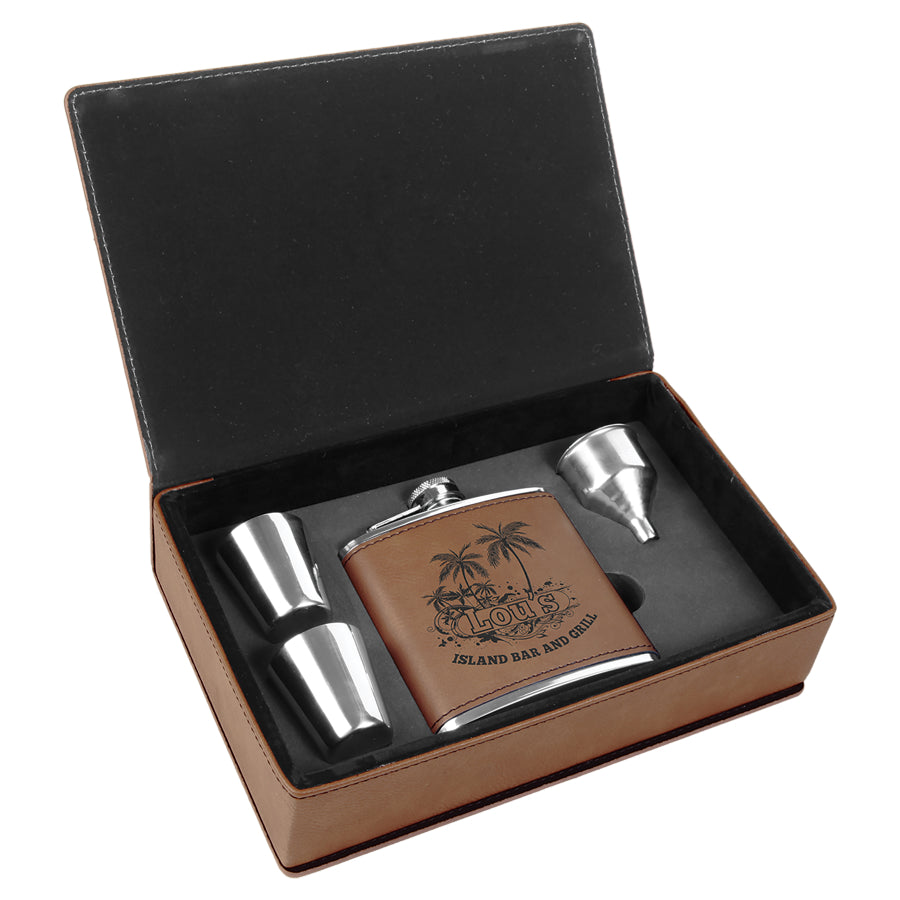 Laserable Leatherette Flask Gift Box Sets