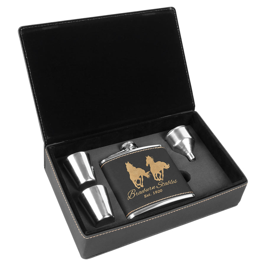 Laserable Leatherette Flask Gift Box Sets