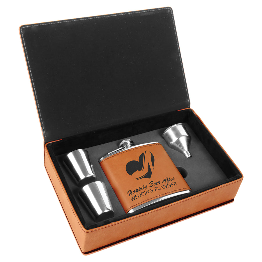 Laserable Leatherette Flask Gift Box Sets