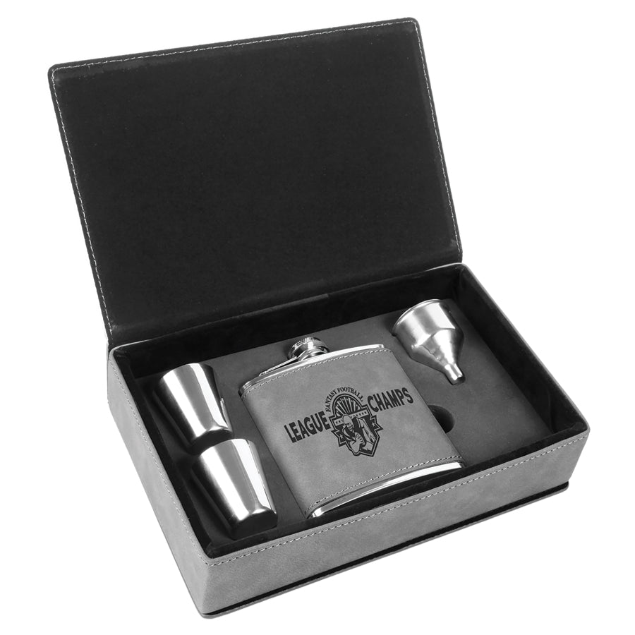 Laserable Leatherette Flask Gift Box Sets