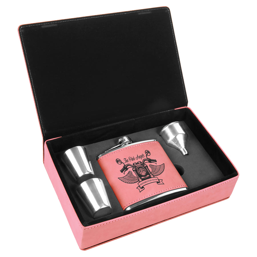 Laserable Leatherette Flask Gift Box Sets