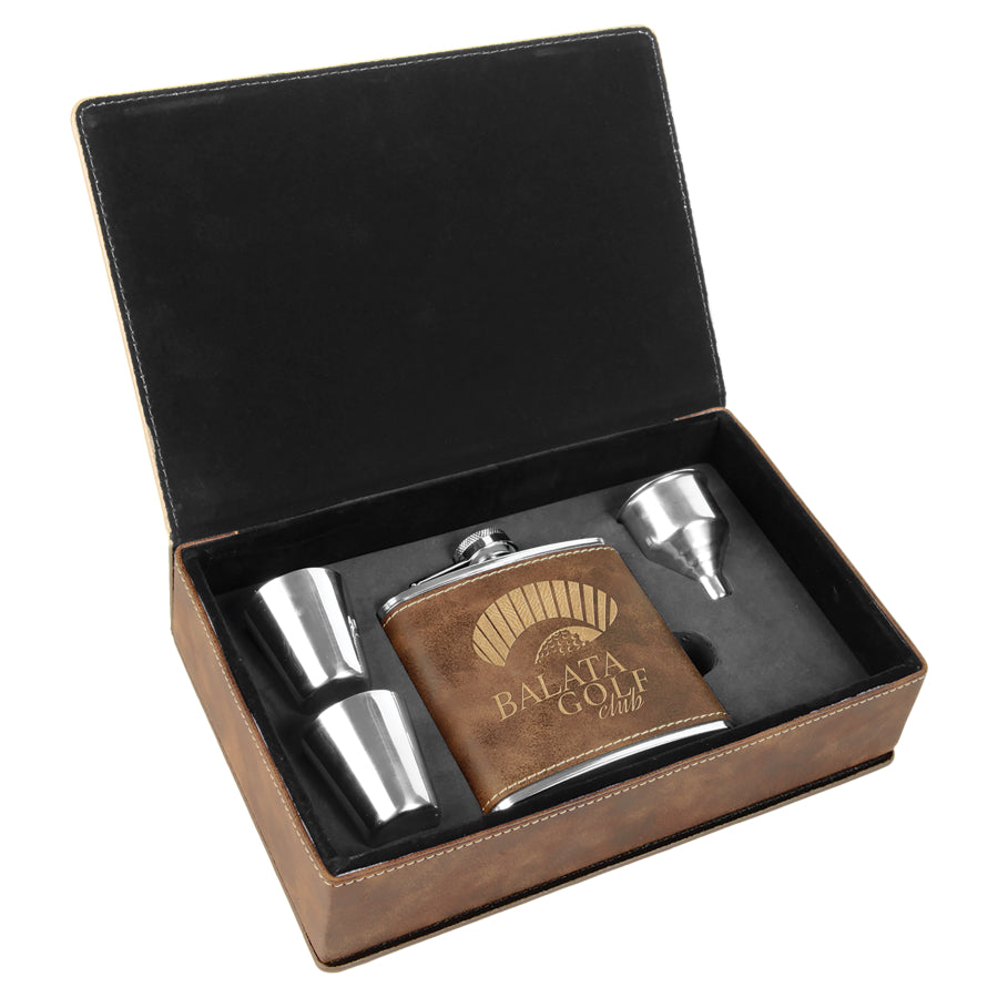 Laserable Leatherette Flask Gift Box Sets