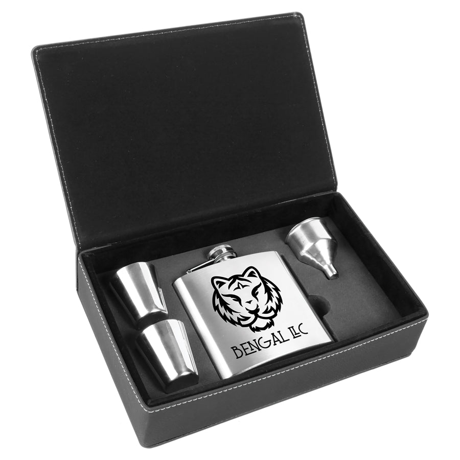 Laserable Leatherette Flask Gift Box Sets