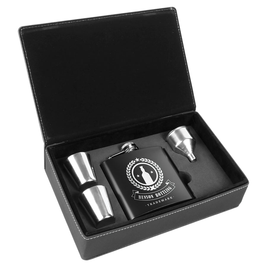Laserable Leatherette Flask Gift Box Sets