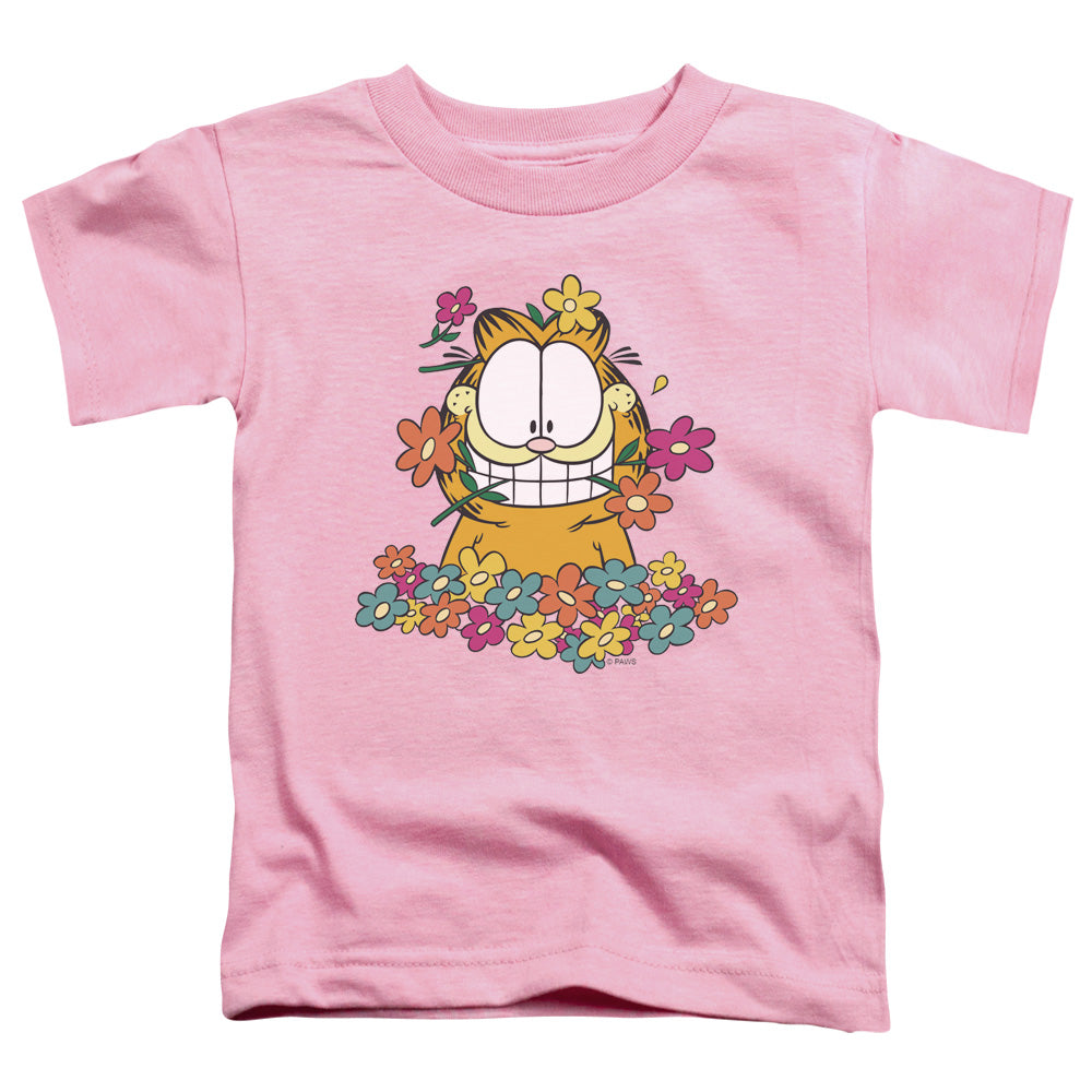 Garfield in the Garden Toddler Kids Youth T Shirt Pink