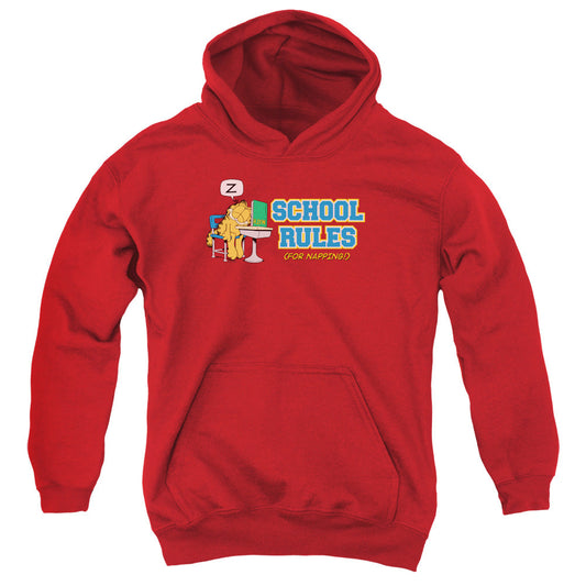 Garfield School Rules Kids Youth Hoodie Red