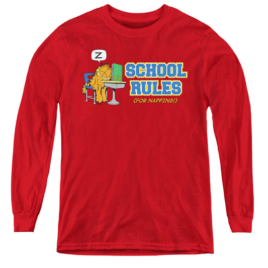 Garfield School Rules Long Sleeve Kids Youth T Shirt Red