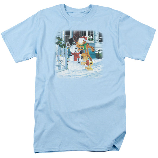 Garfield Snow Fun Mens T Shirt Light Blue Officially Licensed