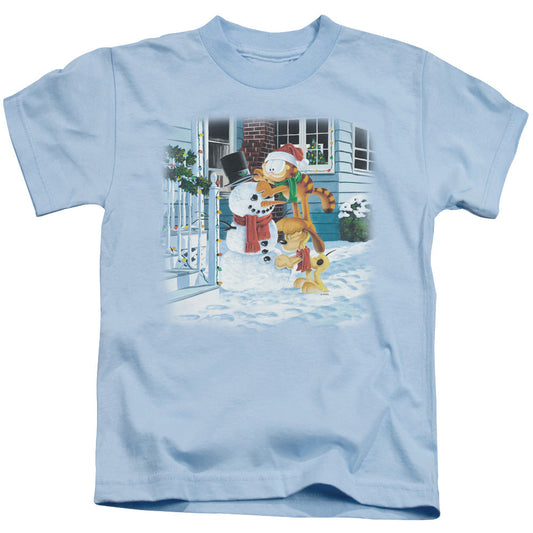 Garfield Snow Fun Juvenile Kids Youth T Shirt Light Blue