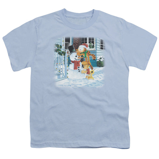 Garfield Snow Fun Kids Youth T Shirt Light Blue