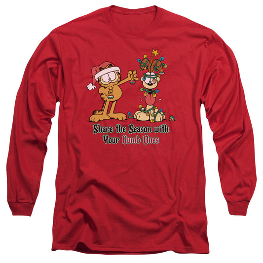 Garfield Share The Season Mens Long Sleeve Shirt Red Officially Licensed