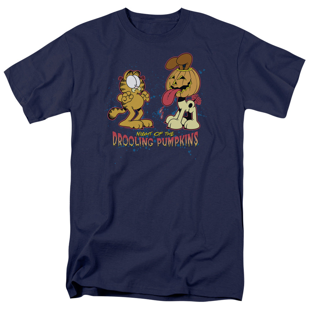 Garfield Drooling Pumpkins Mens T Shirt Navy Officially Licensed