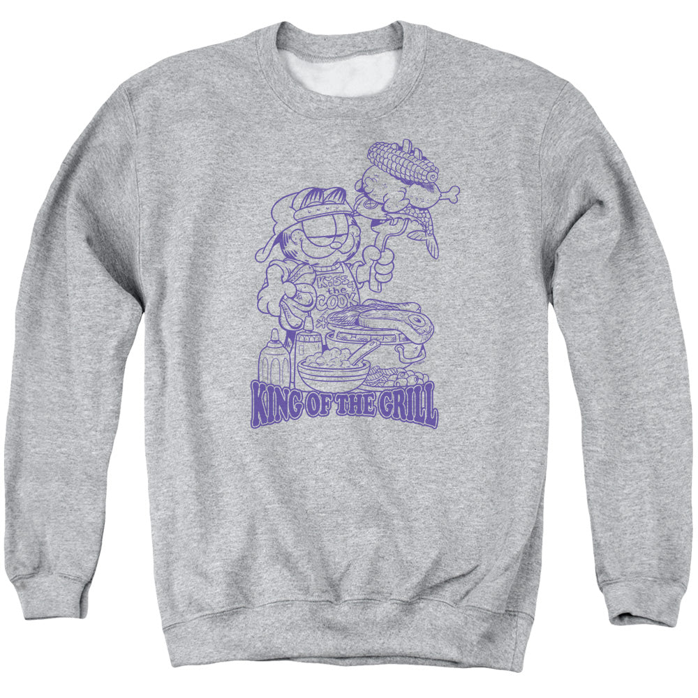 Garfield King of the Grill Mens Crewneck Sweatshirt Athletic Heather