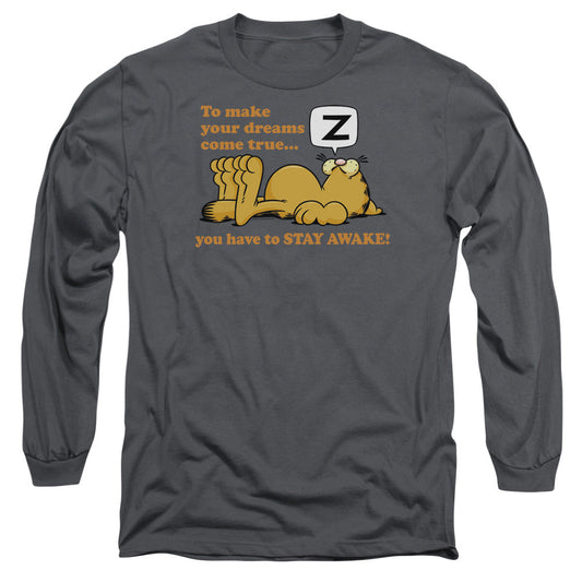 Garfield Stay Awake Mens Long Sleeve Shirt Charcoal Officially Licensed
