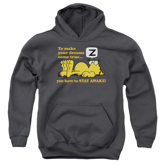 Garfield Stay Awake Kids Youth Hoodie Charcoal