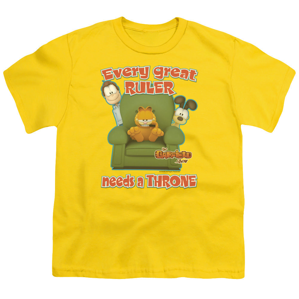 Garfield Throne Kids Youth T Shirt Yellow