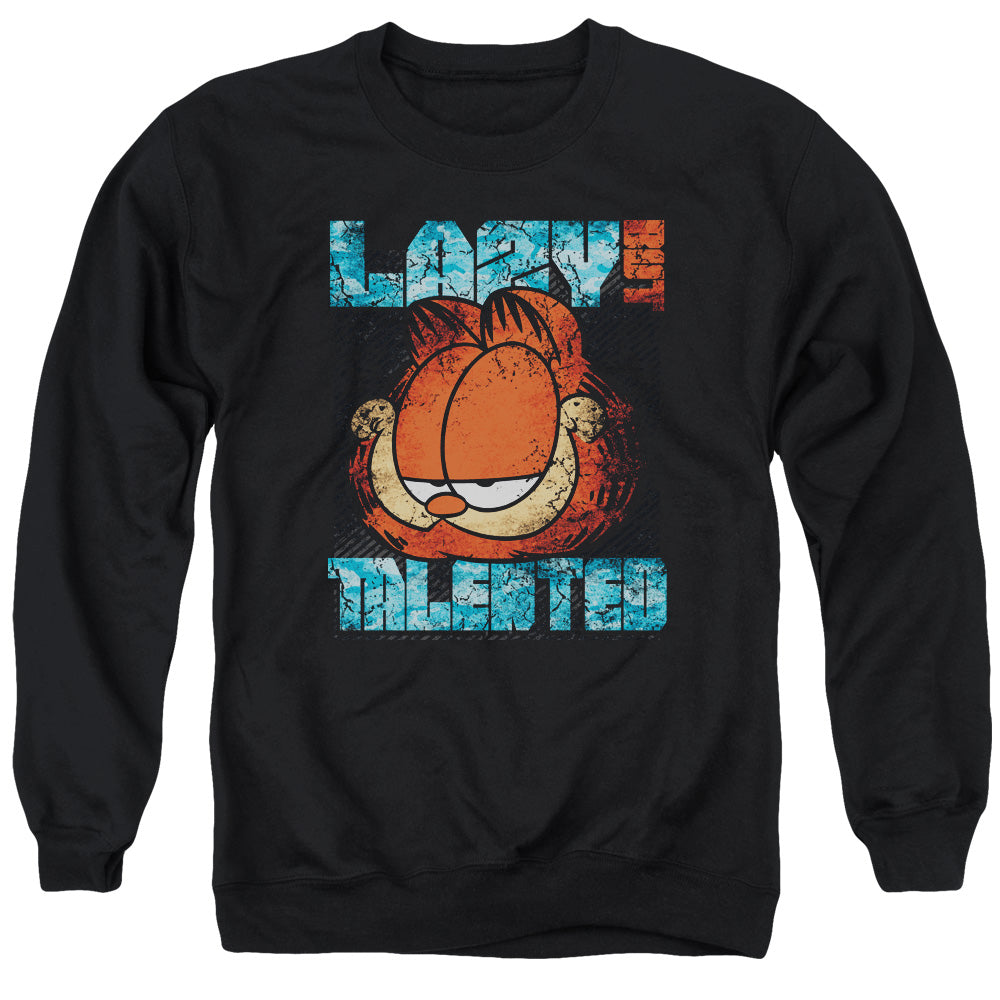 Garfield Lazy But Talented Distressed Mens Crewneck Sweatshirt Black