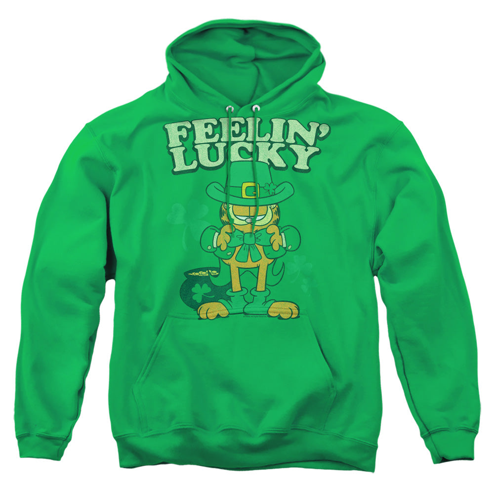 Garfield Feelin Lucky Mens Hoodie Kelly Green Officially Licensed