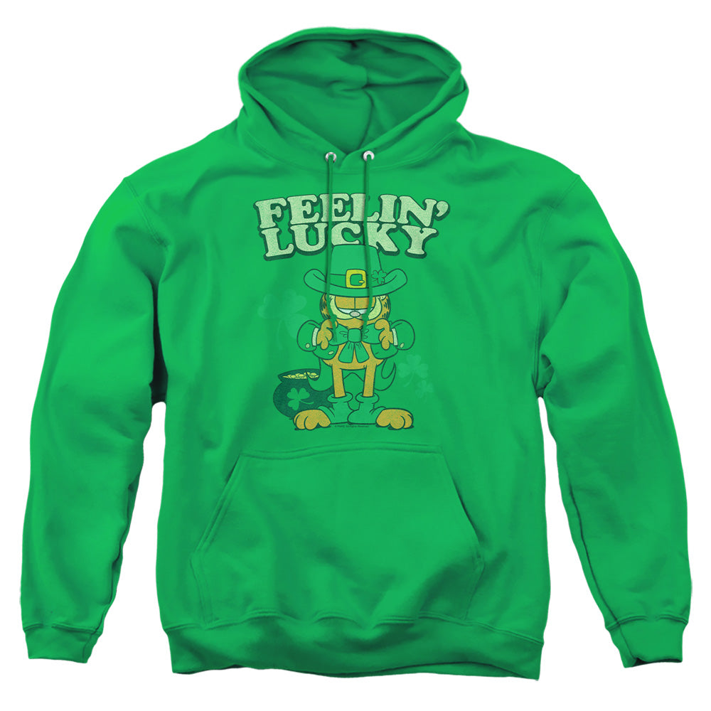 Garfield Feelin Lucky Mens Hoodie Kelly Green Officially Licensed