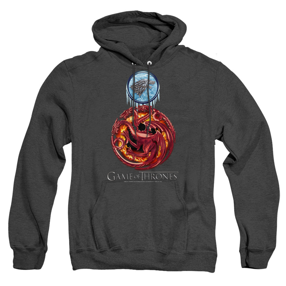 Game Of Thrones Combined Targaryn And Stark Mens Heather Hoodie Black Officially Licensed