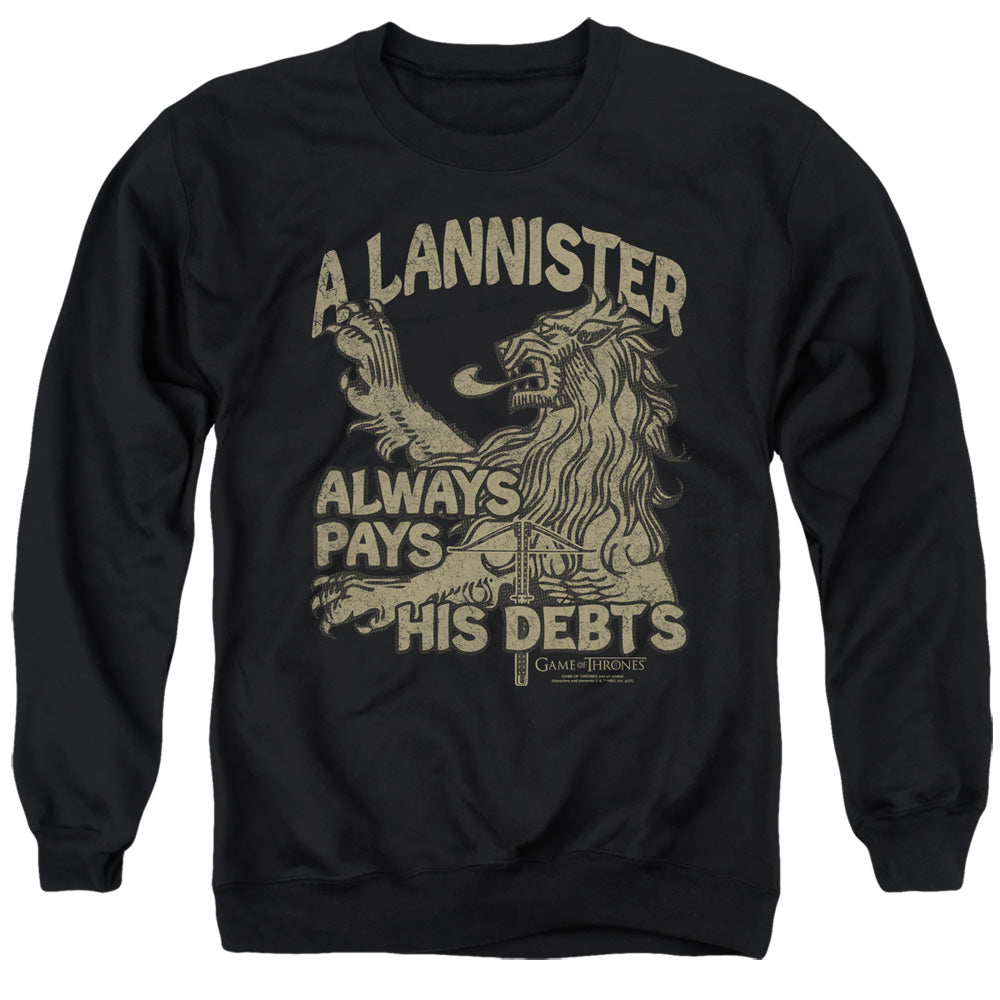 Game Of Thrones Debts Mens Crewneck Sweatshirt Black Officially Licensed