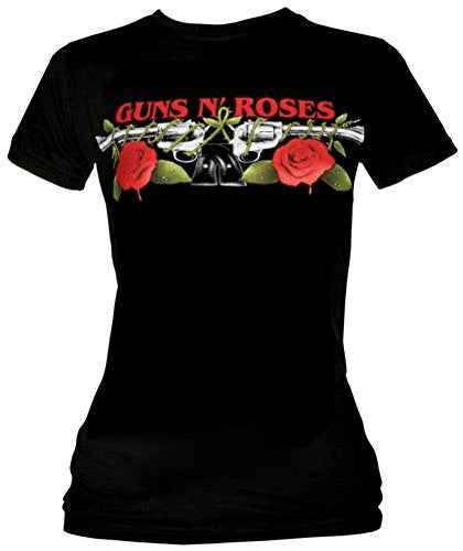 Guns N Roses Juniors Guns N' Roses: Roses And Pistols T-Shirt,Black,Medium [T-Shirt] - Rock Band Apparel