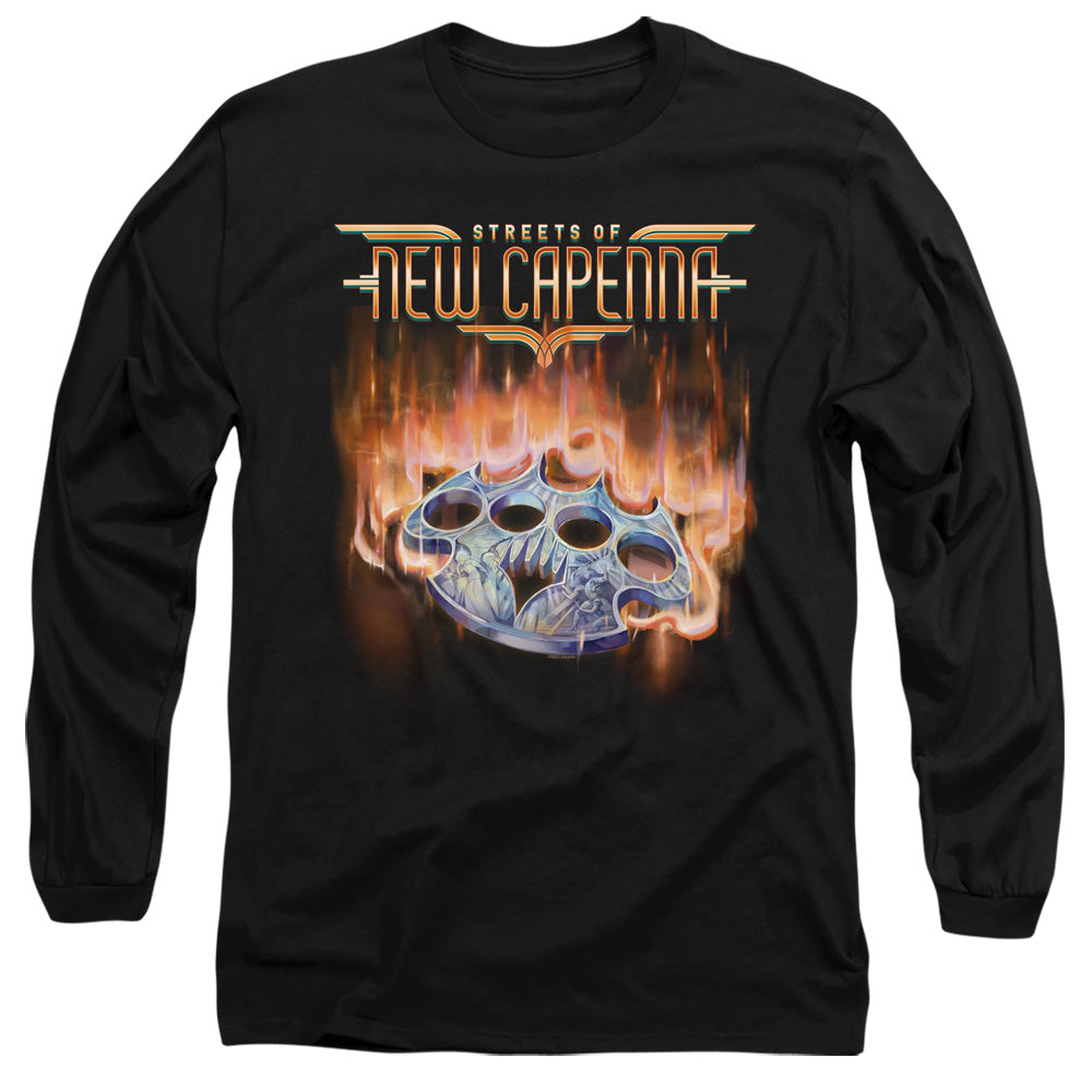 Magic The Gathering Burning Knuckles With Logo Mens Long Sleeve Shirt Black Officially Licensed