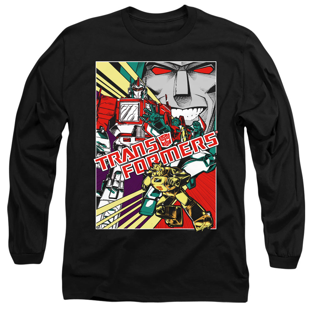 Transformers Comic Poster Mens Long Sleeve Shirt Black Officially Licensed